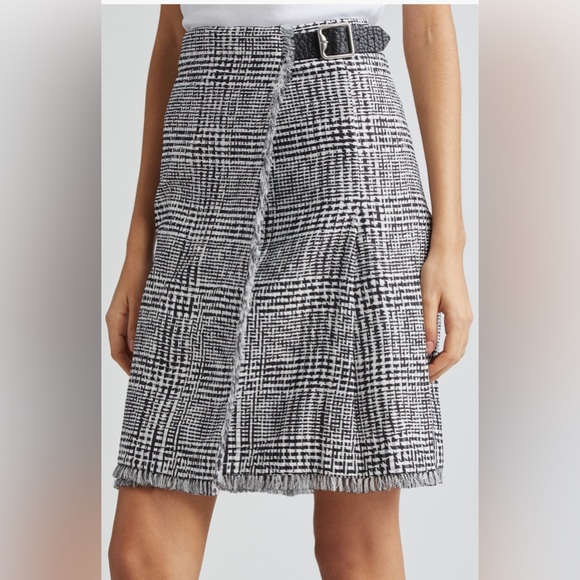 Warped Houndstooth Fringe Trim Wrap Skirt - Picture 6 of 10
